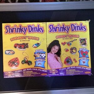 2 SHRINKY DINKS Plastic Shrink Art Emergency Vehicles and Frames Activity Kits